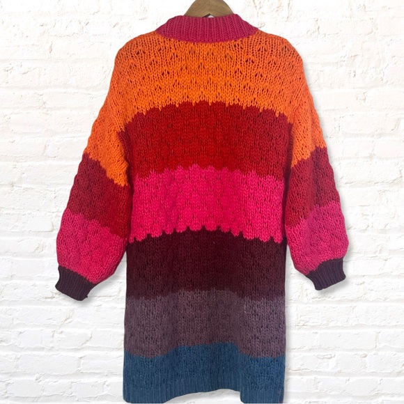 Farm Rio  Chunky Rainbow Stripe Colorblocked Chunky Cardigan Small - Picture 3 of 12